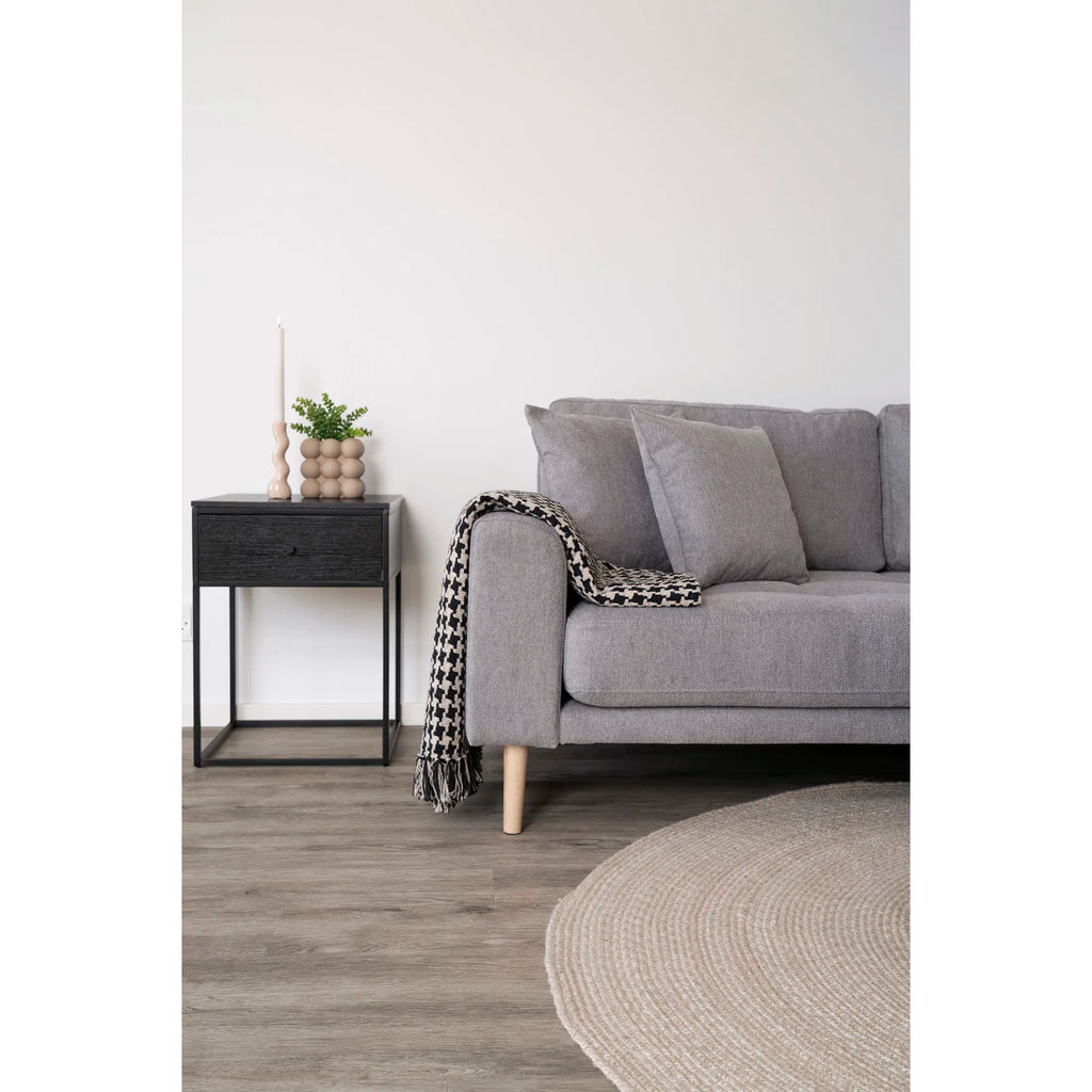 Vita – sidobord i svart med låda och metallram