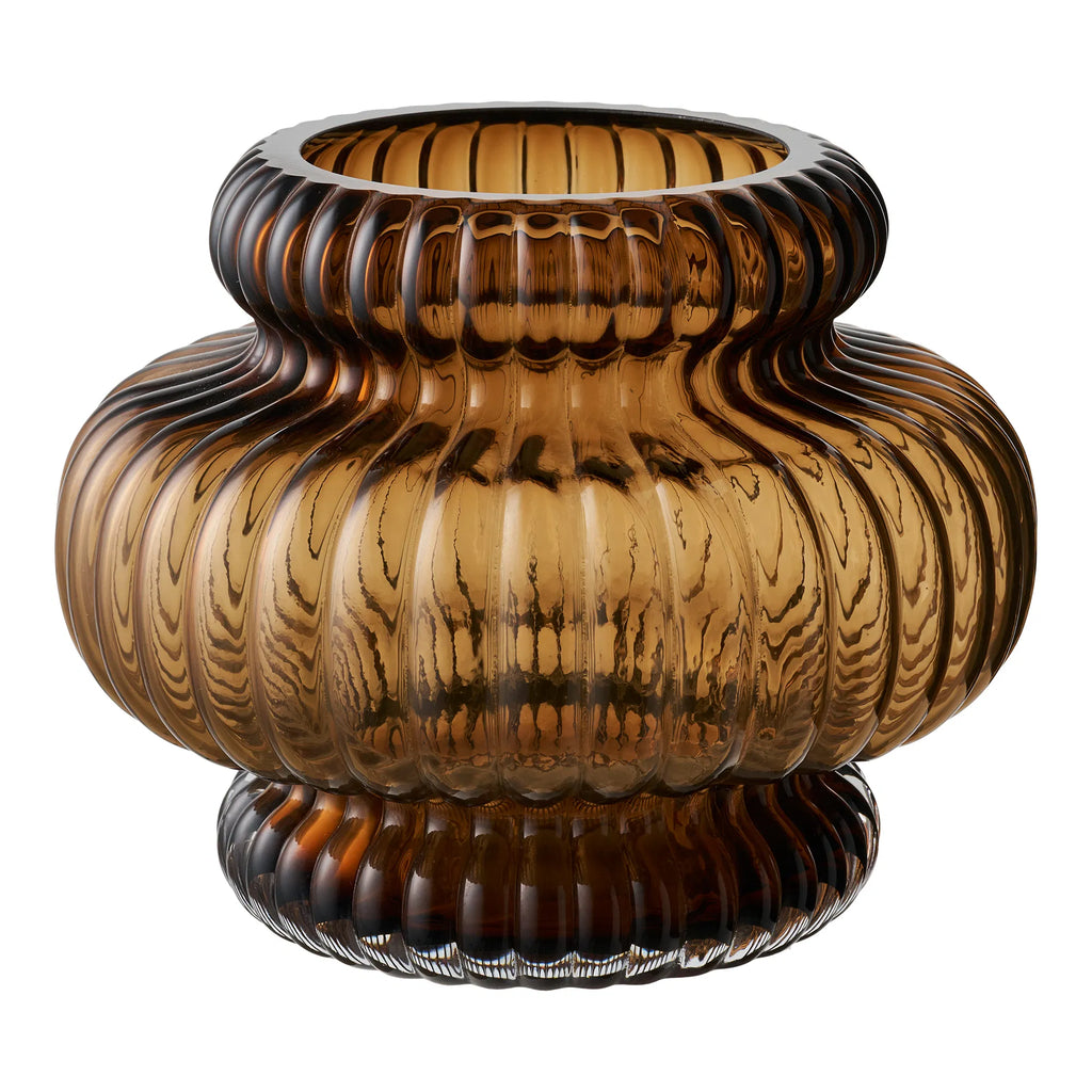 Vase låg vas i munblåst glas – rökbrun
