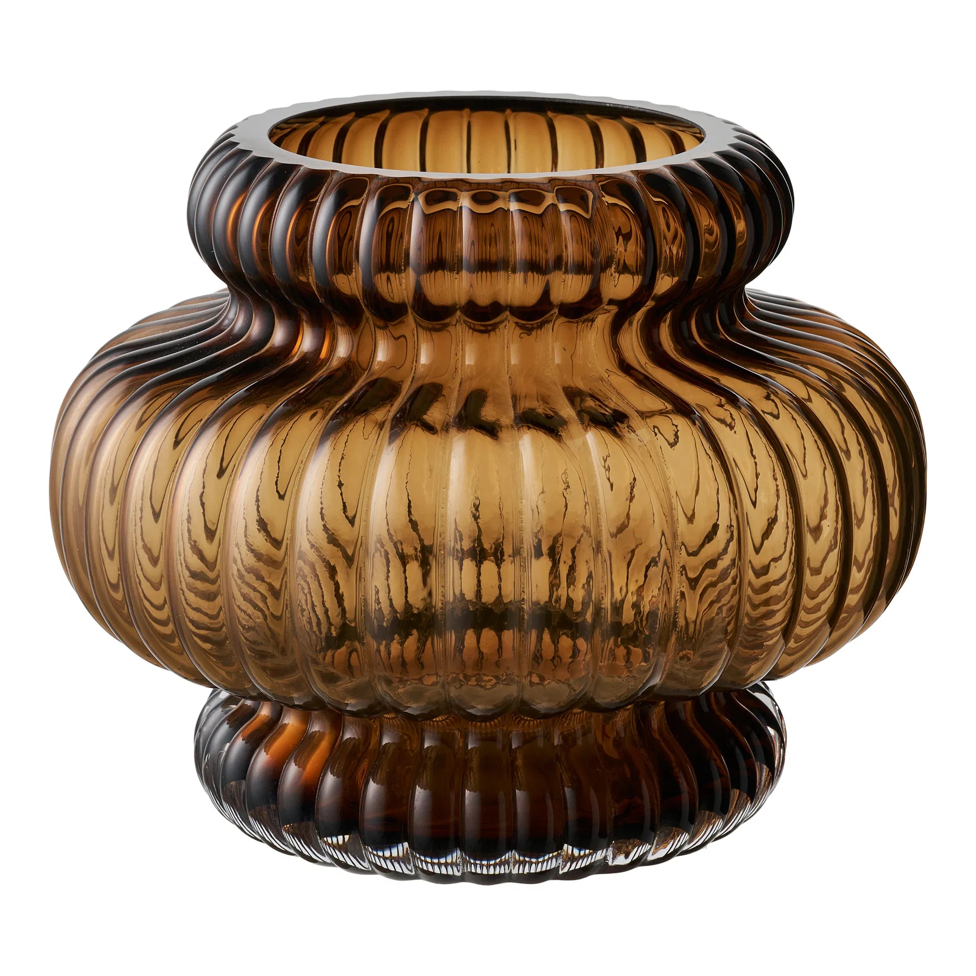 Vase låg vas i munblåst glas – rökbrun