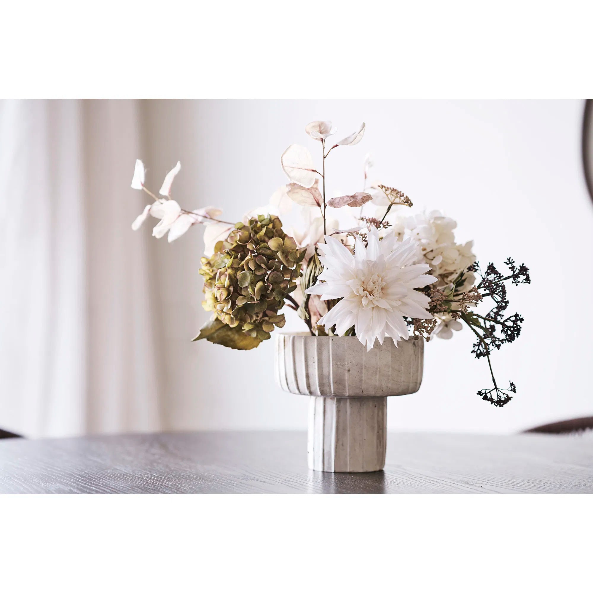 Vase låg vas i cement – brun/beige
