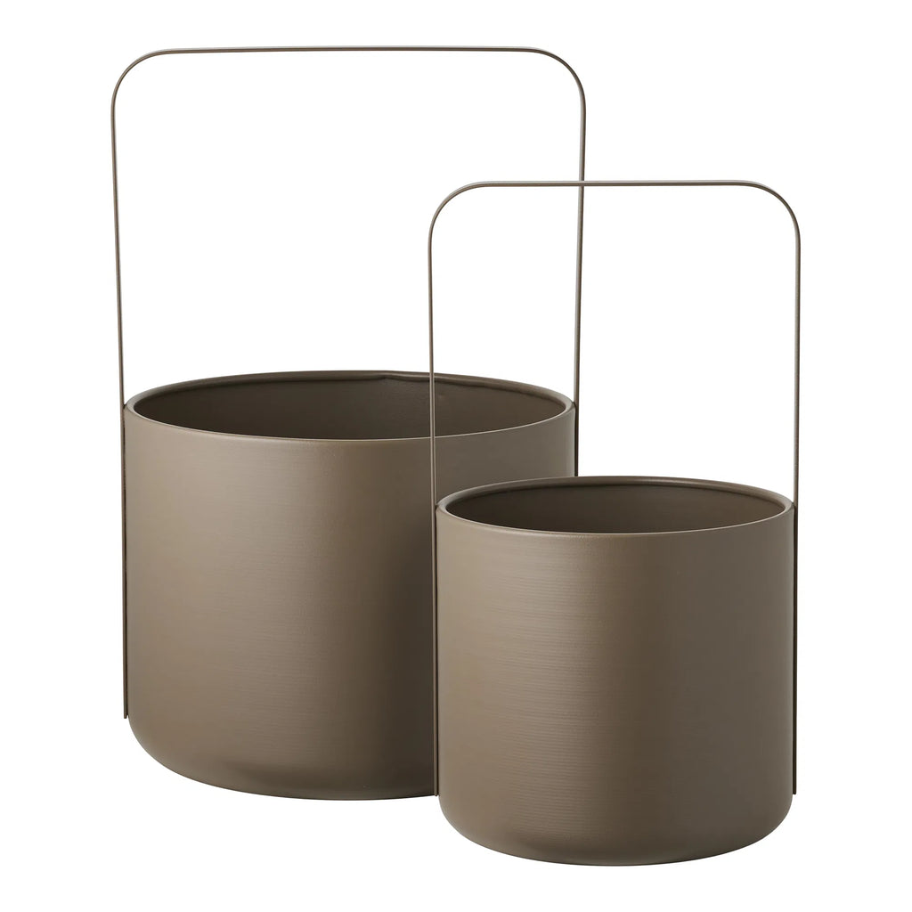 Flow krukor med handtag i stål – brun, 2-pack