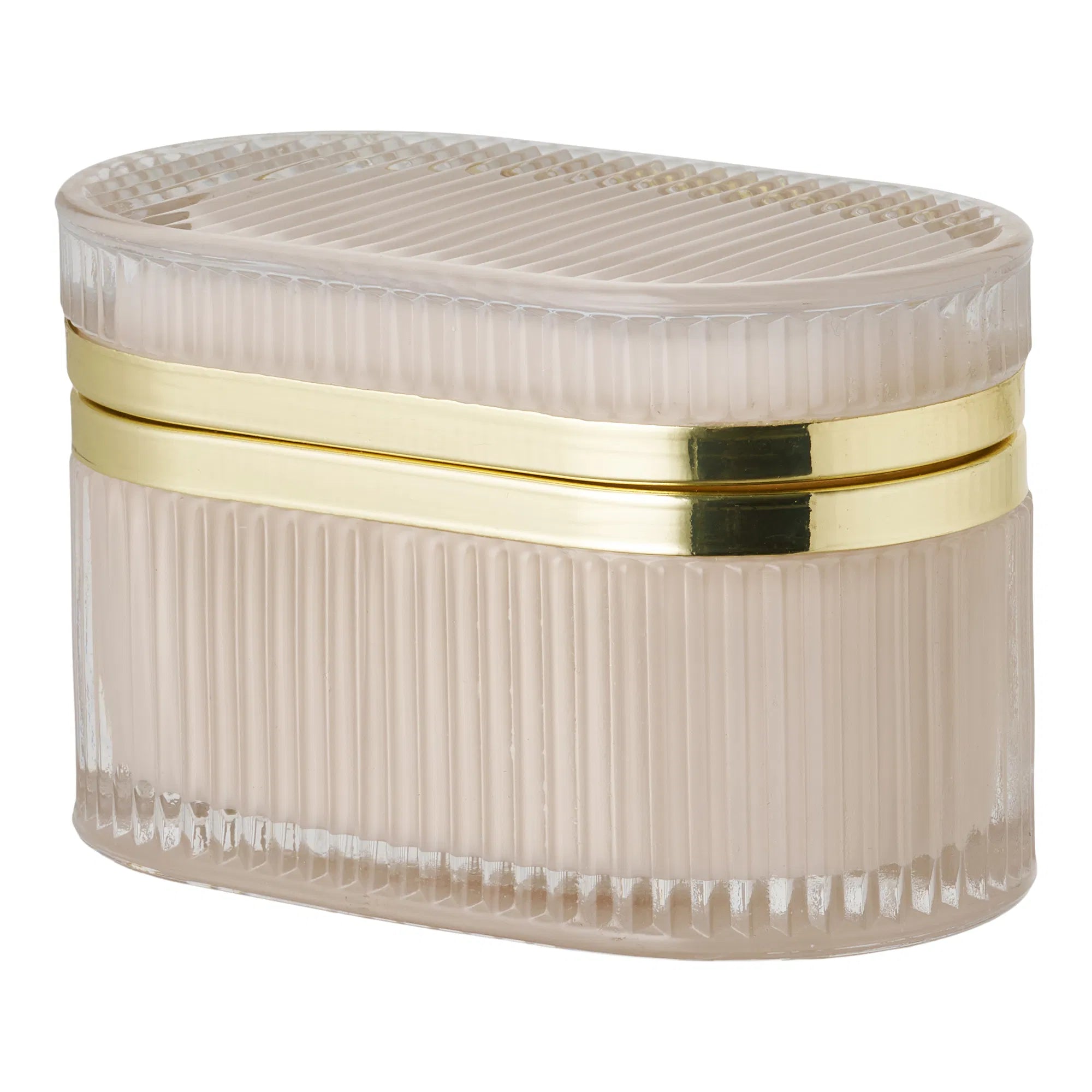 Elegant glasbox med mässingsdetalj – nude