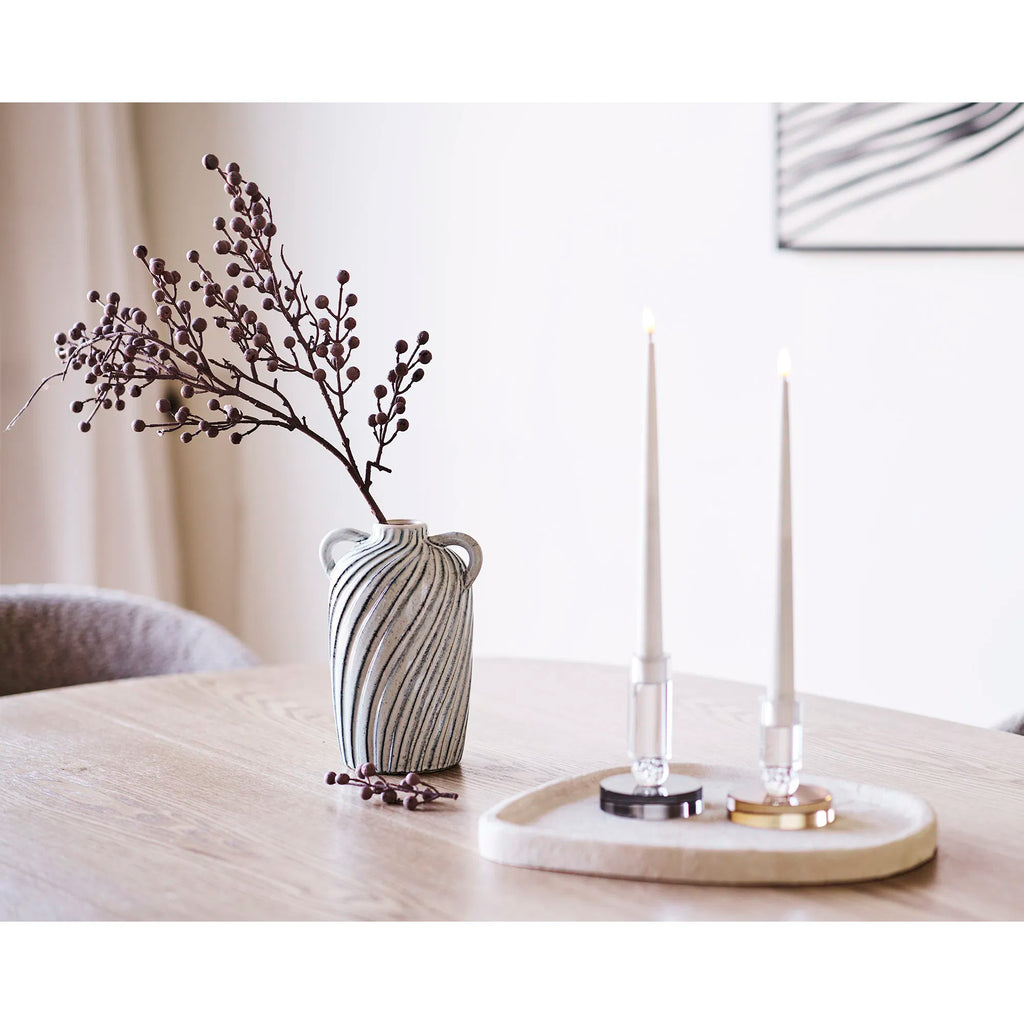 Ljusstake i glas – brun/vit