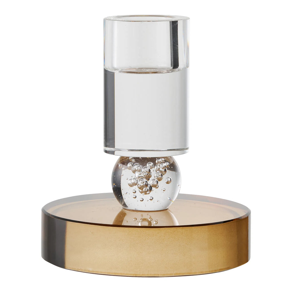 Ljusstake i glas – brun/vit