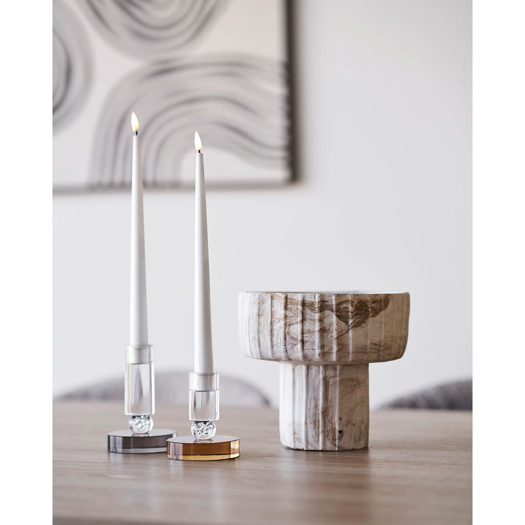 Ljusstake i glas – grå/vit