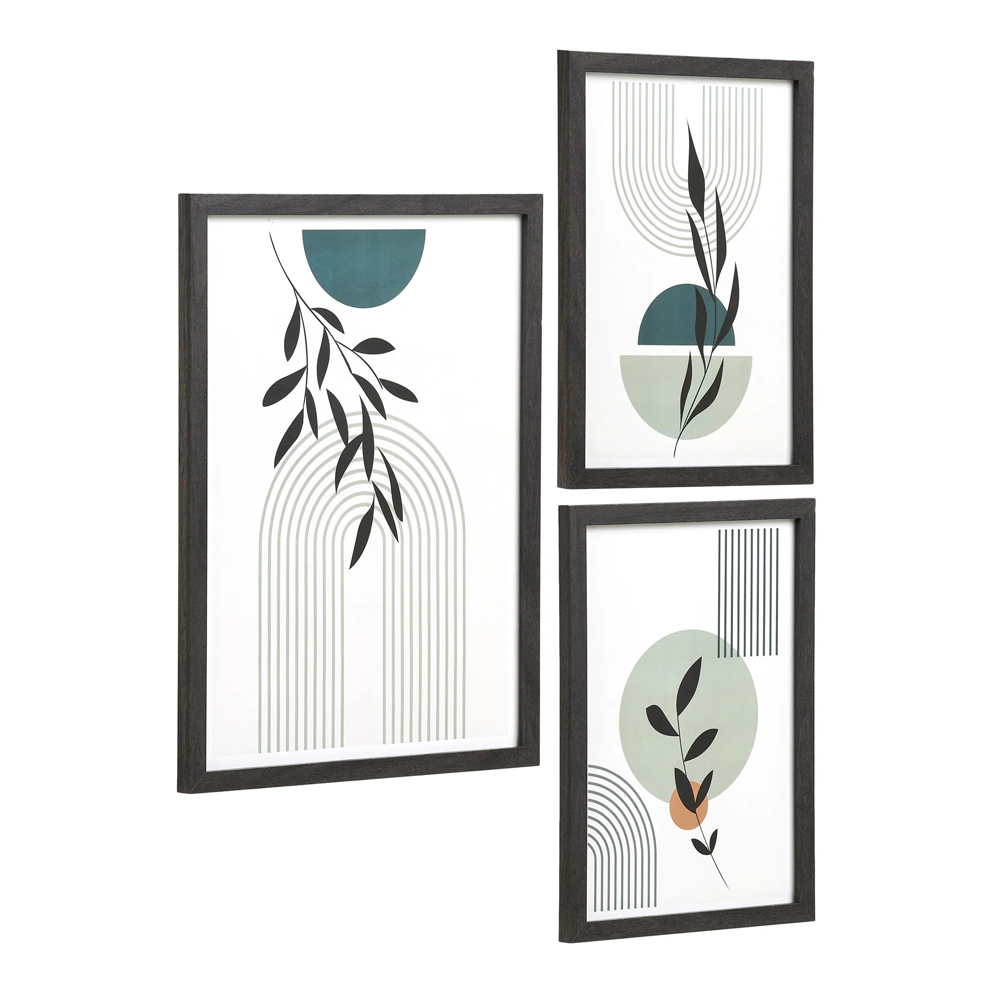 Aspen tavelramar – grafiska bladmotiv i svart (set om 3)