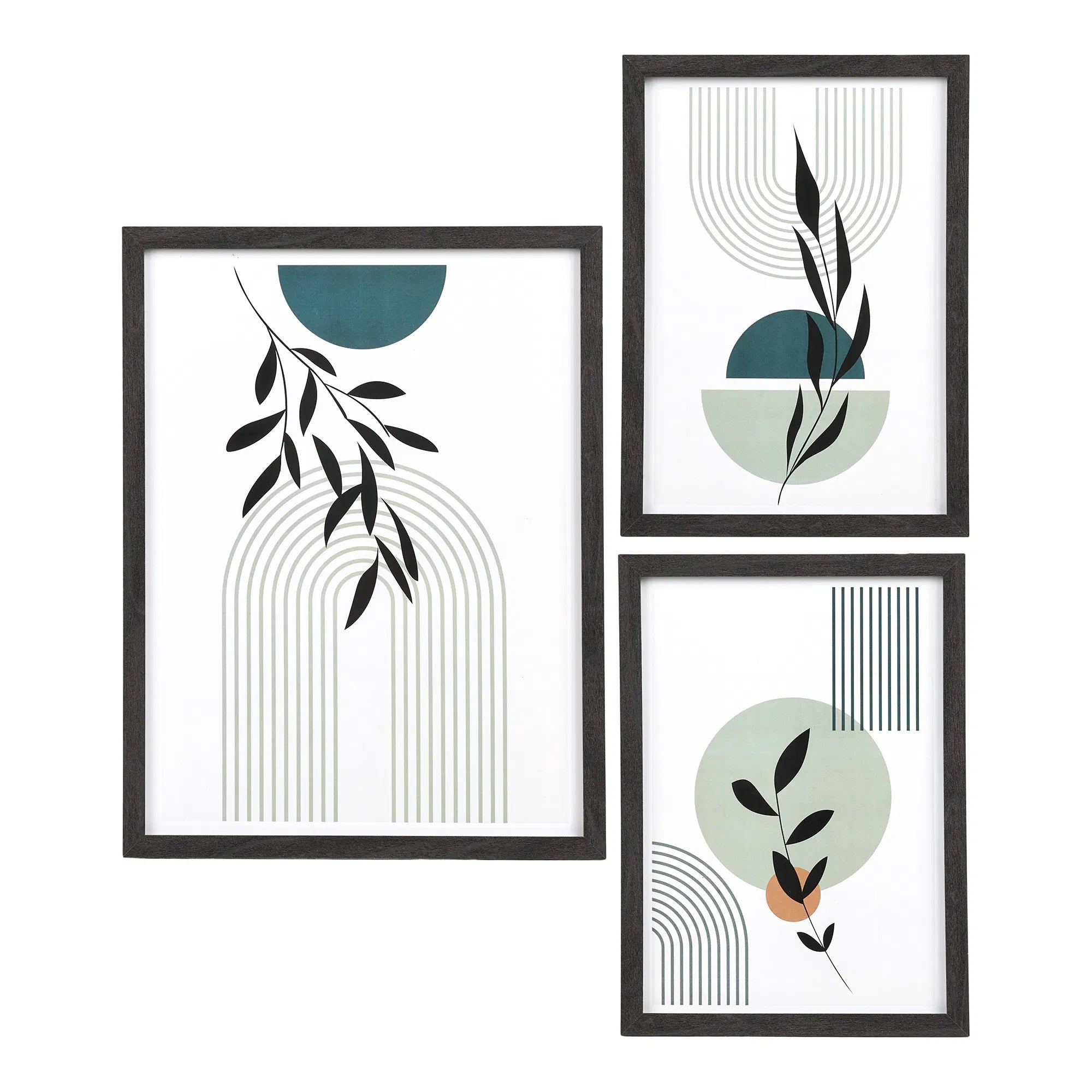 Aspen tavelramar – grafiska bladmotiv i svart (set om 3)