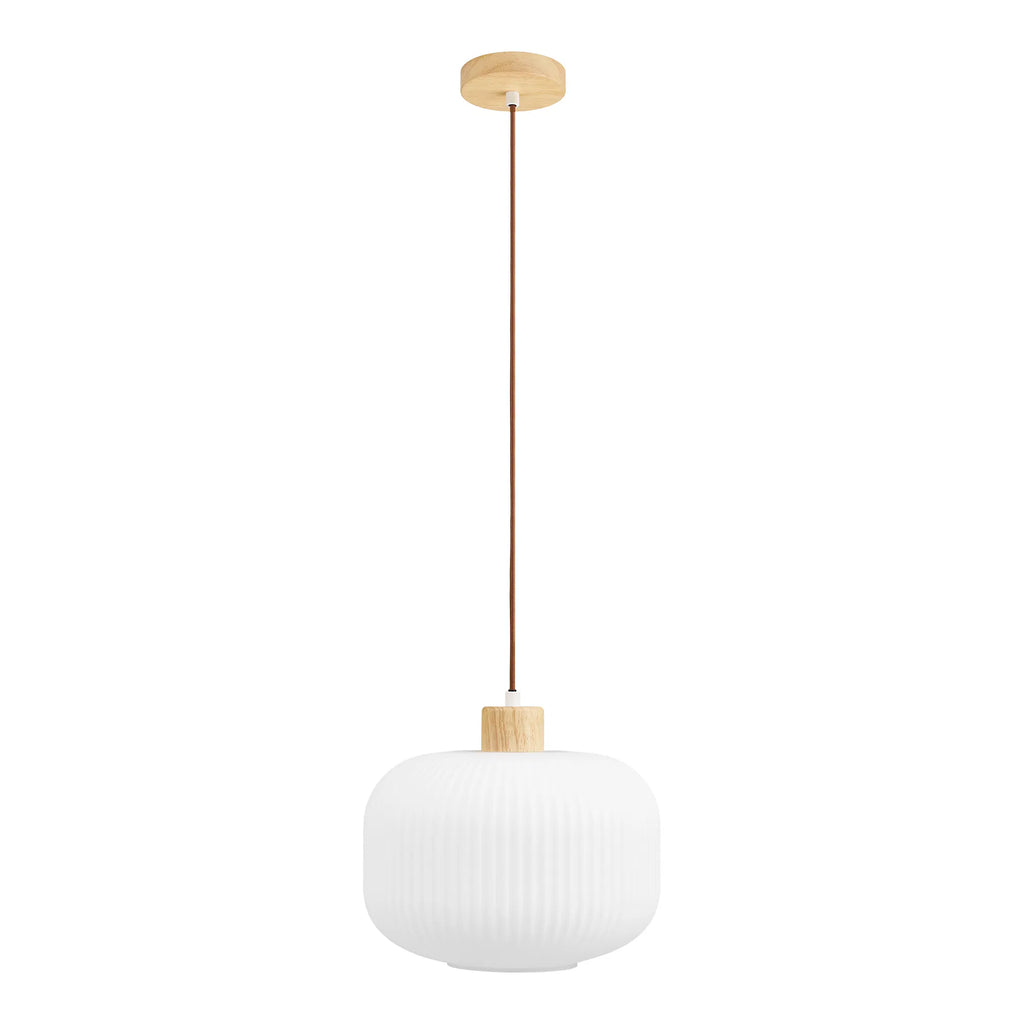 Argalo taklampa – vit pendel i glas & trä Ø30 cm
