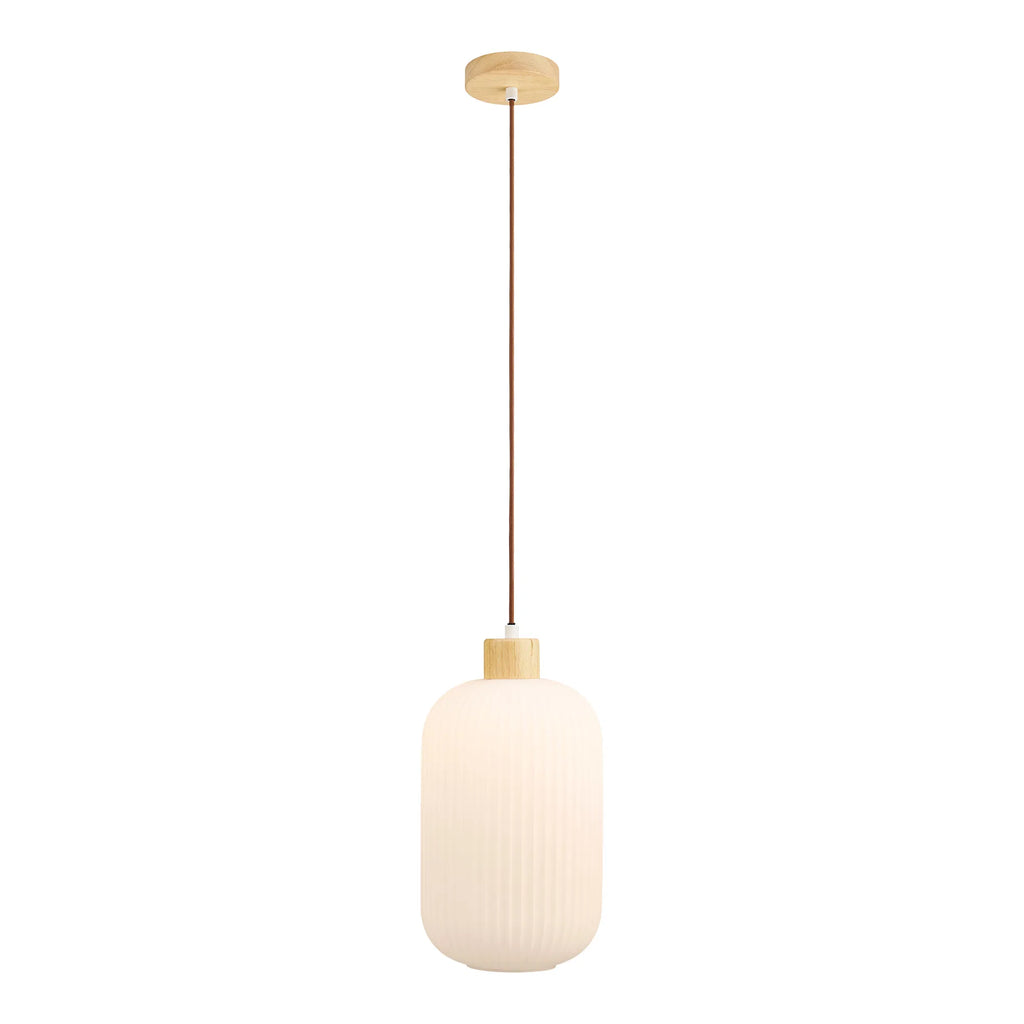 Argalo taklampa – vit pendel i glas & trä Ø20 cm