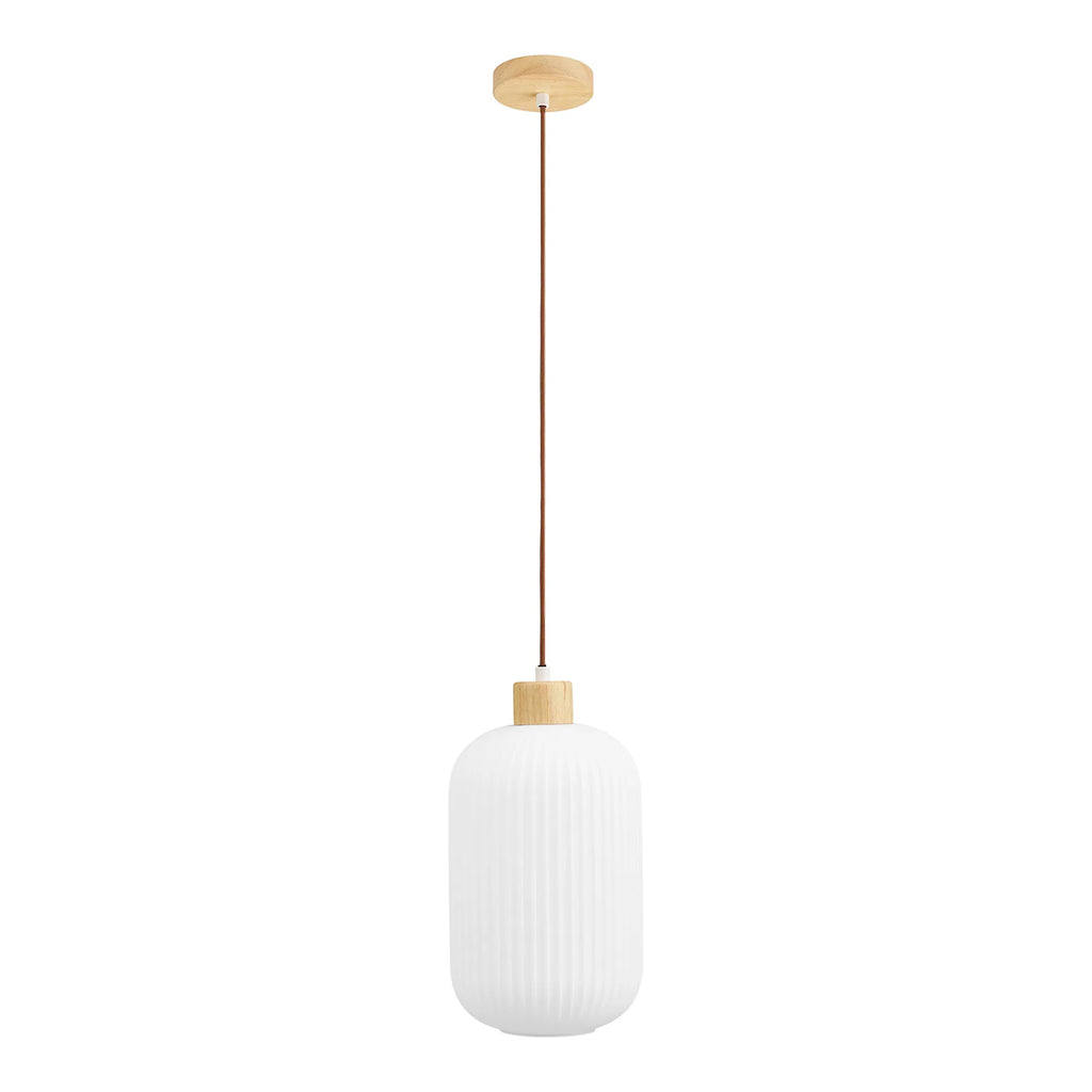 Argalo taklampa – vit pendel i glas & trä Ø20 cm