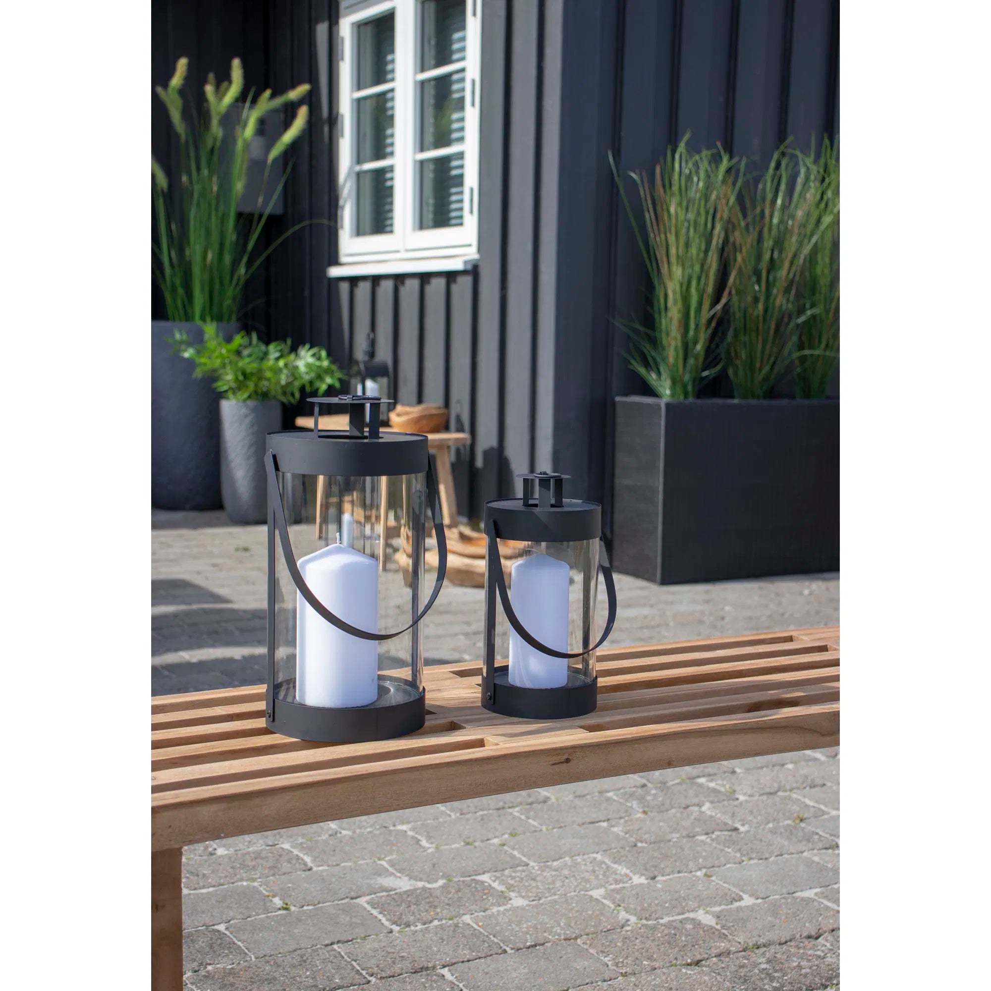 Bondi lyktor – svart stål & glas, set om 2