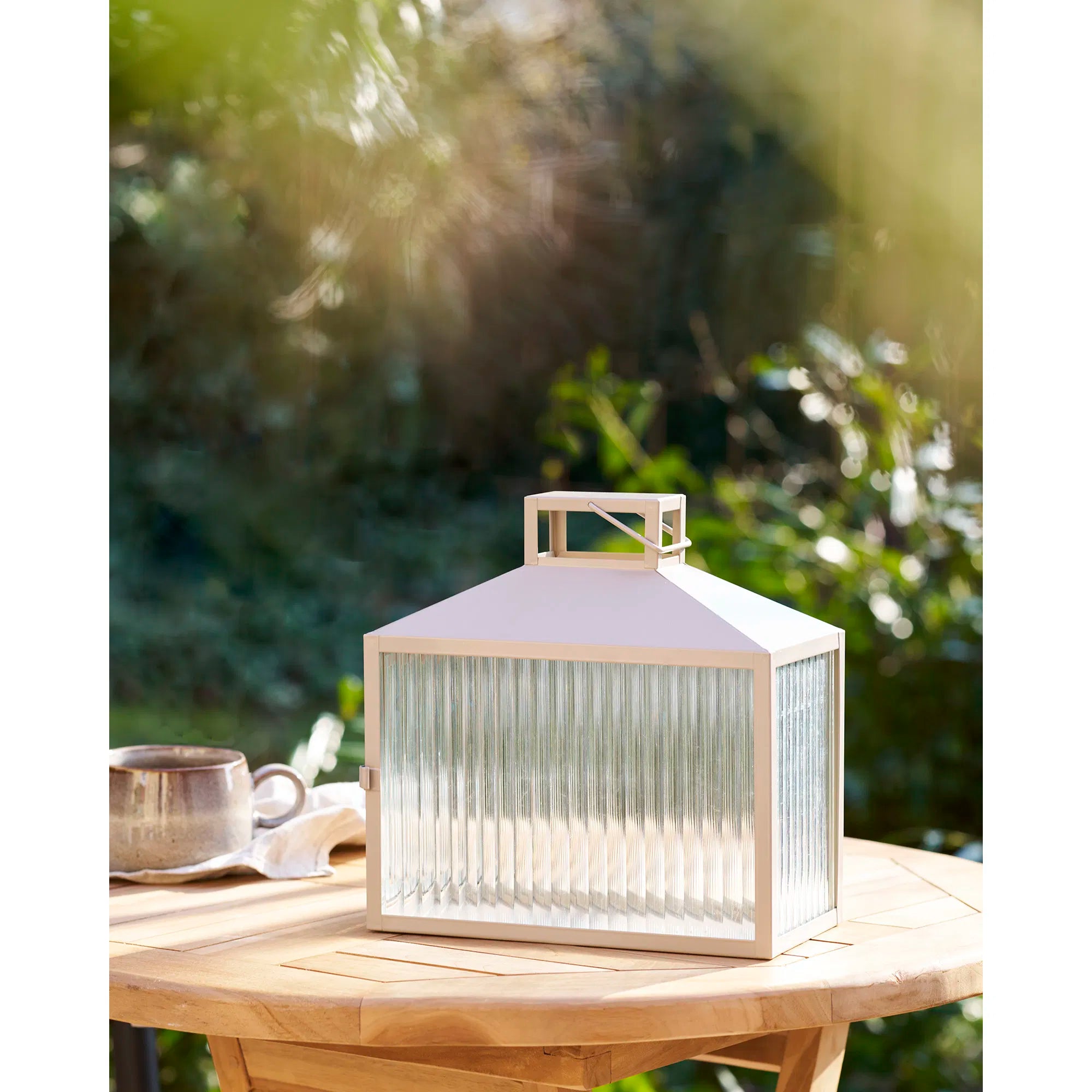 Lucca lykta – beige/grå metall & räfflat glas