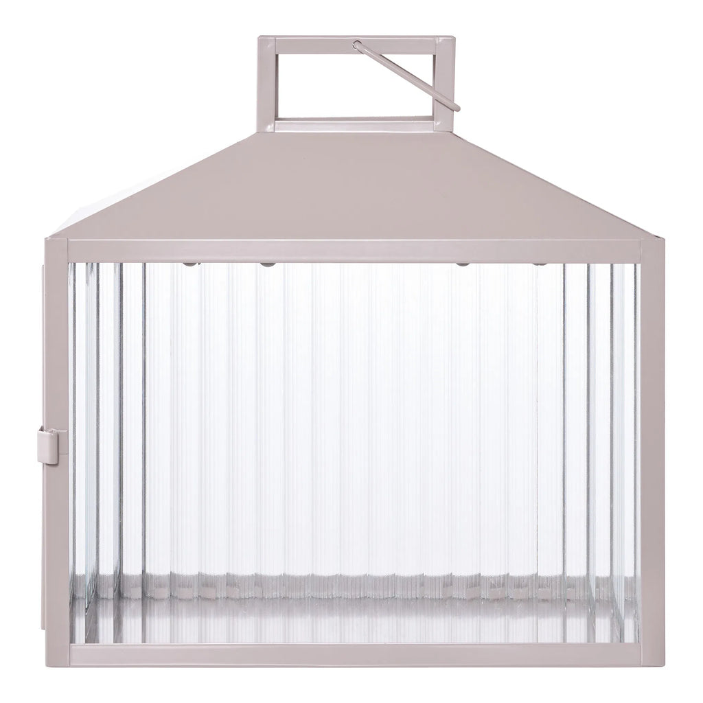Lucca lykta – beige/grå metall & räfflat glas